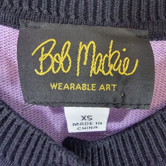 Bob Mackie Wearable Art Cardigan Womens XS Purple Floral 3/4 Sleeve Cotton Blend - Picture 3 of 6